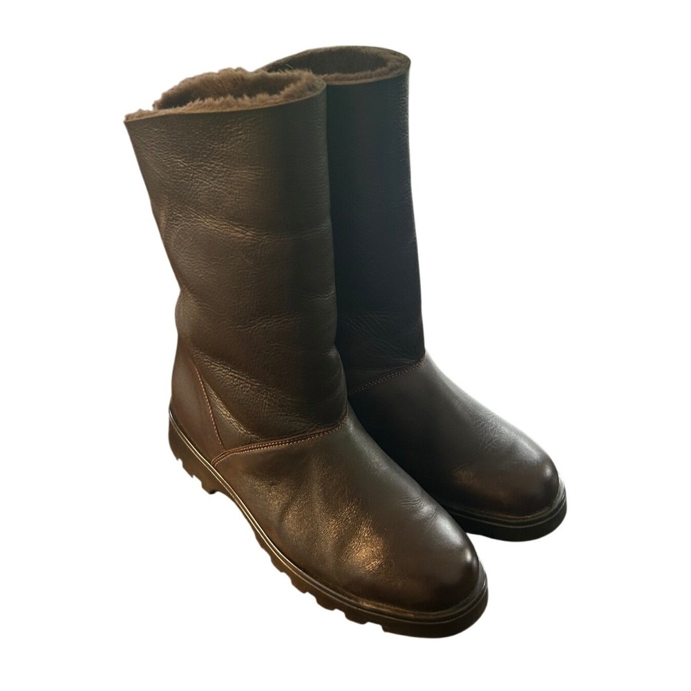 Vintage La Canadienne Leather Winter Boot 10 Brown Shearling Lined Warm Mid Calf